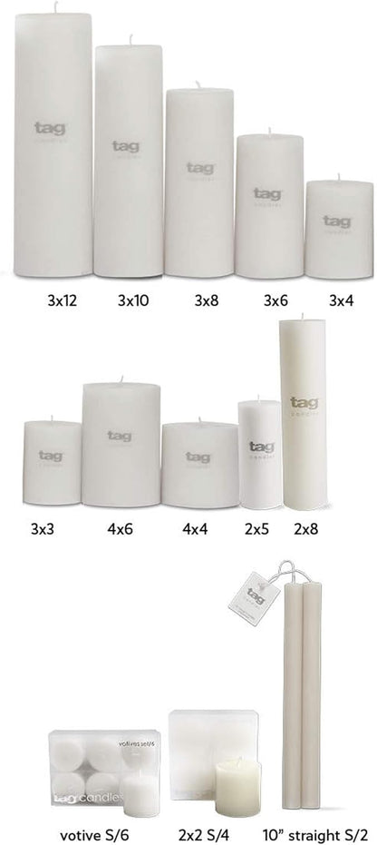 TAG Chapel 3X6 White Pillar Paraffin Wax Candle Unscented Drip-Free Long Burning 85 Hours for Home Decor Wedding Parties 3x6 White