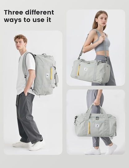 SKYSPER Gym Bag Men Women - 40L Sports Bag Duffle Backpack with Shoe Compartment Wet Pocket for Fitness,Sport,Travel & Workout(Lightgray)