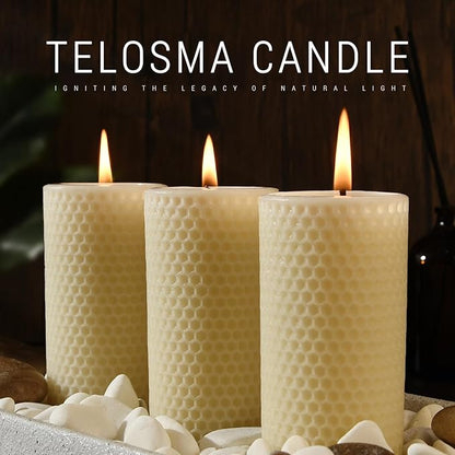 Pure Natural Beeswax Pillar Candles Bulk - Pack of 6 - Honeycomb Surface, No Scent- for Emergency/Prayer/Relax (2inch Diameter, 4 inch Tall - Off White)