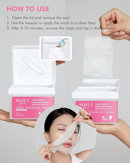 DERMAL Seoul Face Ceramide 3X Daily Quick Mask 36 Sheet ??Korean Skincare Vegan Tencel Facial Masks - Intensive Moisturizing, Elasticity Mask Sheets with Hyaluronic Acid, Panthenol, Adenosine