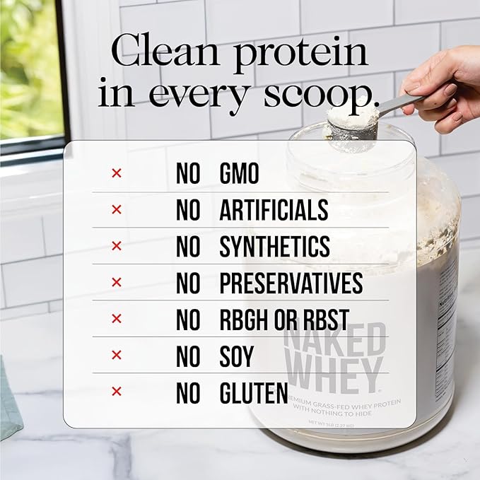 NAKED Whey Chocolate Protein Powder - Only 3 Ingredients - Grass Fed Whey Protein Powder, Organic Chocolate and Organic Coconut Sugar, No GMO, No Soy, and Gluten Free - 24 Servings