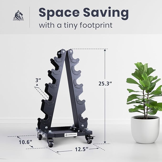 LIONSCOOL Premium Solid Steel Dumbbell Rack Stand Only, A-Frame Portable Weight Storage Organizer with Optional Tray and Wheels, Perfect for Home Gym Fitness Storage (200LBS/300LBS/700LBS Weight Capacity Available)