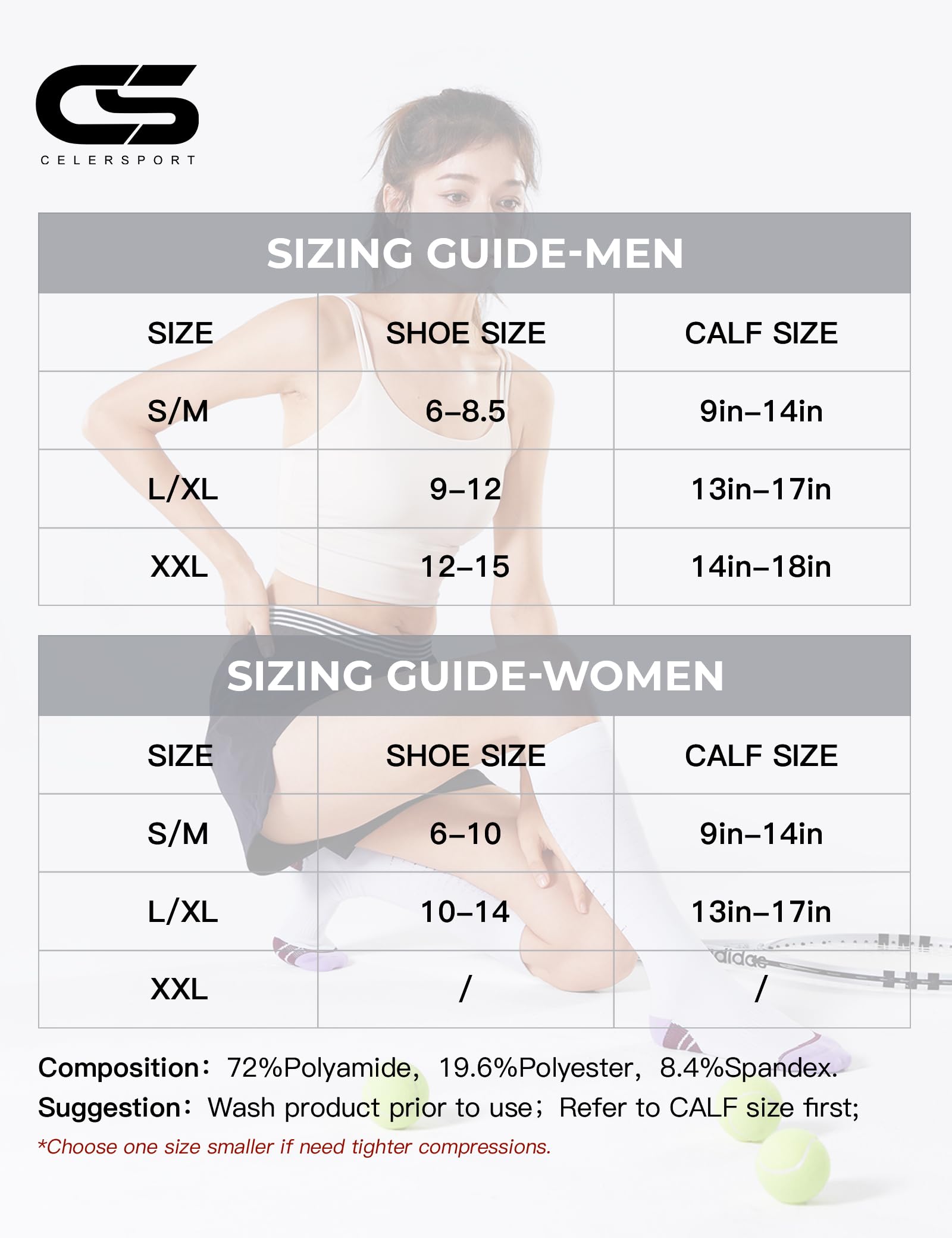 CS CELERSPORT 3 Pairs Compression Socks for Men Women