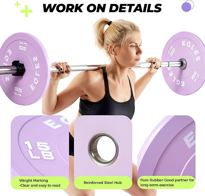 EGLES Vibrant Colorful Olympic Weight Plates, Rubber Barbell Plates, 2-inch Standard Virgin Rubber Bumper Plate 10 15 25 35 45LB for Home Gym Weightlifting, Strength Training, Fit Workouts