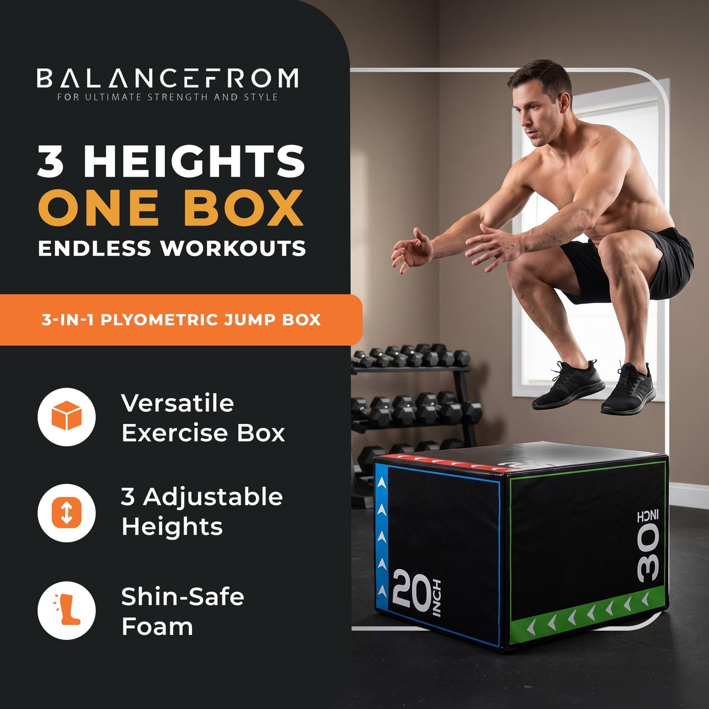 BalanceFrom 3-in-1 Foam Plyometric Jump Box for Home Gym, Multiple Heights