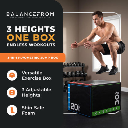 BalanceFrom 3-in-1 Foam Plyometric Jump Box for Home Gym, Multiple Heights