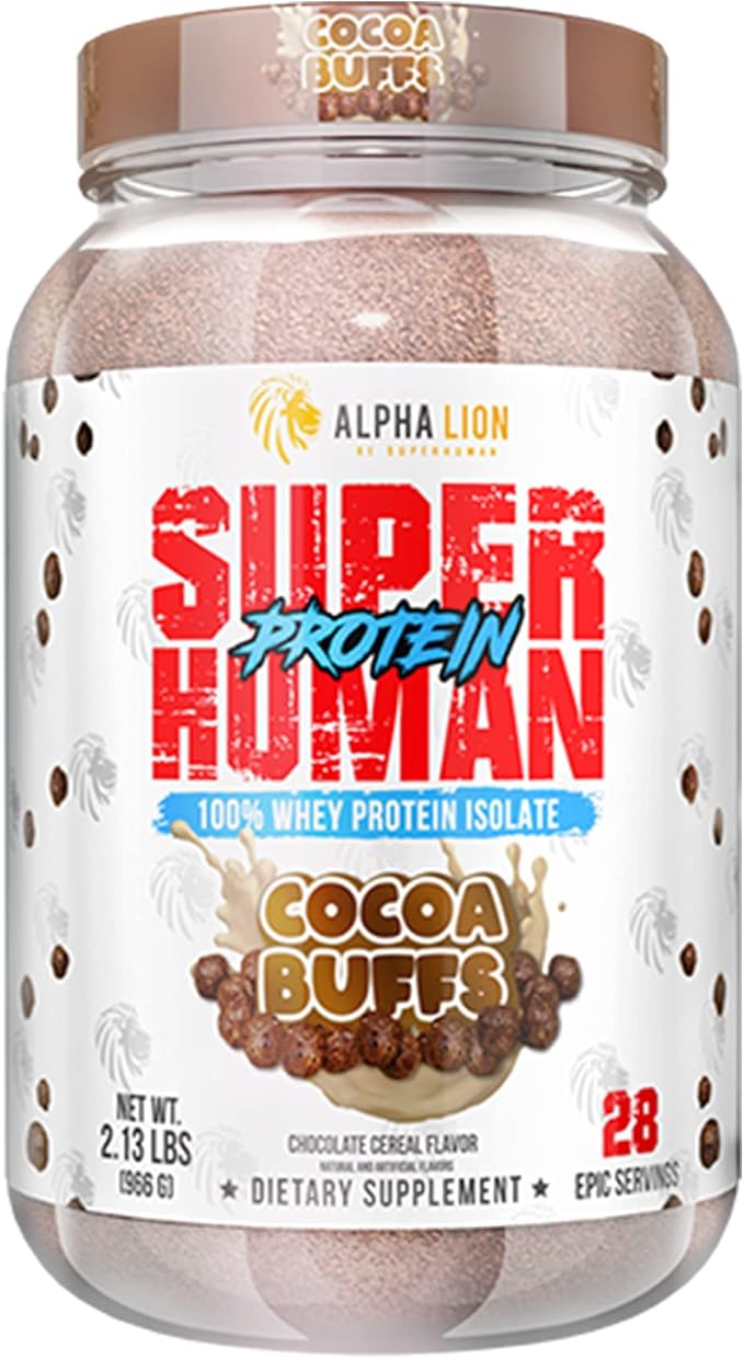 ALPHA LION Superhuman Whey Protein Powder, Great Tasting Pure Whey Protein Isolate, Low Carb, Low Sugar, No Bloat Post Workout, Muscle Recovery & Growth (28 Servings, Cocoa Buffs)