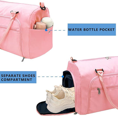 woogwin Small Gym Bag for Men & Women with Shoes & Wet Compartment Waterproof Duffle Bag for Travel Sports Workout Overnight Weekender(17.7'',Pink)