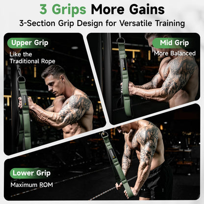 MANUEKLEAR 3 Grip Lengths in 1 Tricep Rope Cable Attachment with Ergonomic Handles, Greater ROM for