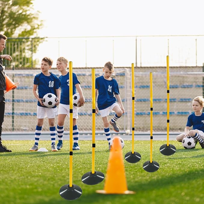 Soccer Training Agility Poles Agility Pole Accessory Soccer Pole Slalom Poles，Football Soccer Sport Speed Training Equipment with Rubber Base