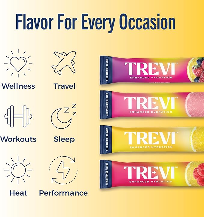TREVI™ Sugar Free Electrolytes - Drink Mix Hydration Powder Packets - 28 Count - Lemonade Variety Pack - Lemonade, Pink Lemonade, Raspberry Lemonade, Berry Lemonade