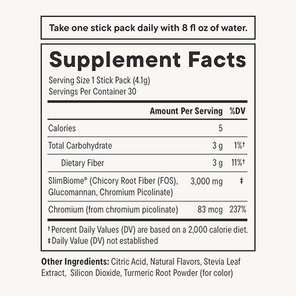 Daily Nouri FeelFull Prebiotic Fiber Drink Mix | Supports Natural Fullness, Appetite & Cravings Control, Gut & Metabolic Health | Oligofructose, Glucomannan & Chromium | 30 Stick Packs