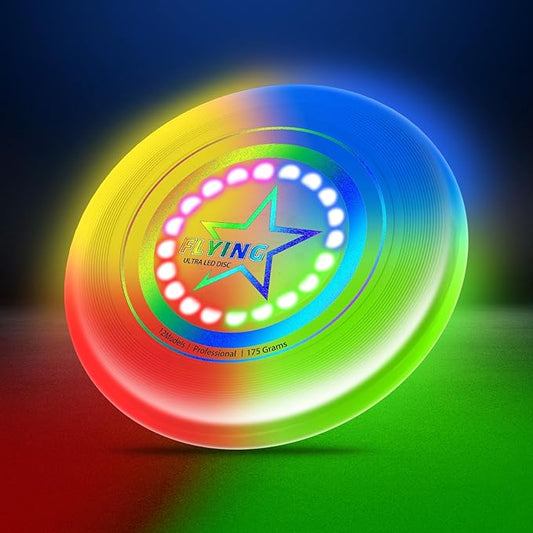 Pro LED Flying Sport Disc Toy for Kids Adults, 7 Dynamic Modes Glow in The Dark Fiying Ring, 175