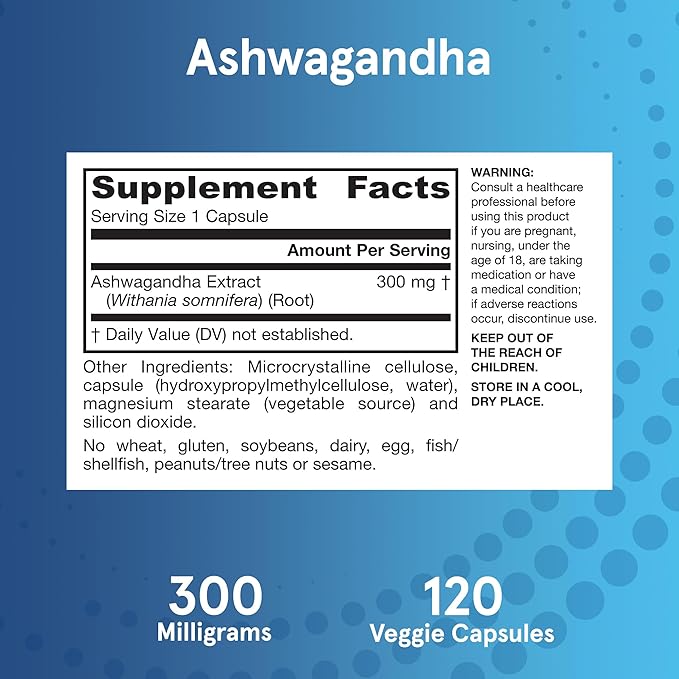 Jarrow Formulas® Ashwagandha Capsules, 300 mg Supplement Supports Normalized Resistance to Mental and Physical Stress, 120 Veggie Capsules, 60 Day Supply