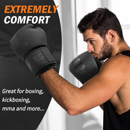 FIVING Boxing Gloves for Men and Women (Black, 16oz)