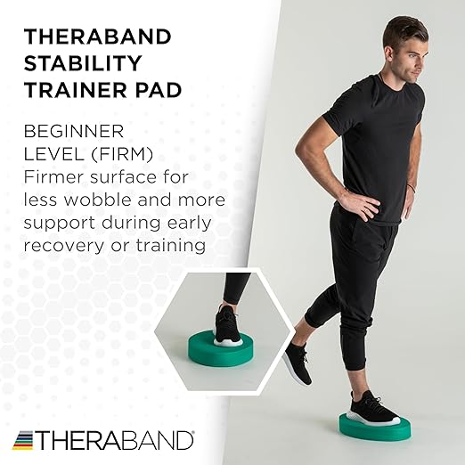 THERABAND Stability Trainer Pad, Beginner Level, Firm, Set of 2, Green Foam Balance Pad for Physical Therapy, Exercise Pad for Core Strength, Lightweight Non-Slip Balance Trainer, Portable Foam Pad for Home or Clinic Use