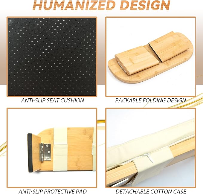 Meditation Bench, Bamboo Meditation Stool, Folding Kneeling Meditation Bench, Seiza Prayer Bench, Prayer Bench with Meditation Cushion, Kneeling Stool (Beige & Bag)