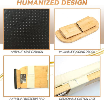 Meditation Bench, Bamboo Meditation Stool, Folding Kneeling Meditation Bench, Seiza Prayer Bench, Prayer Bench with Meditation Cushion, Kneeling Stool (Beige & Bag)