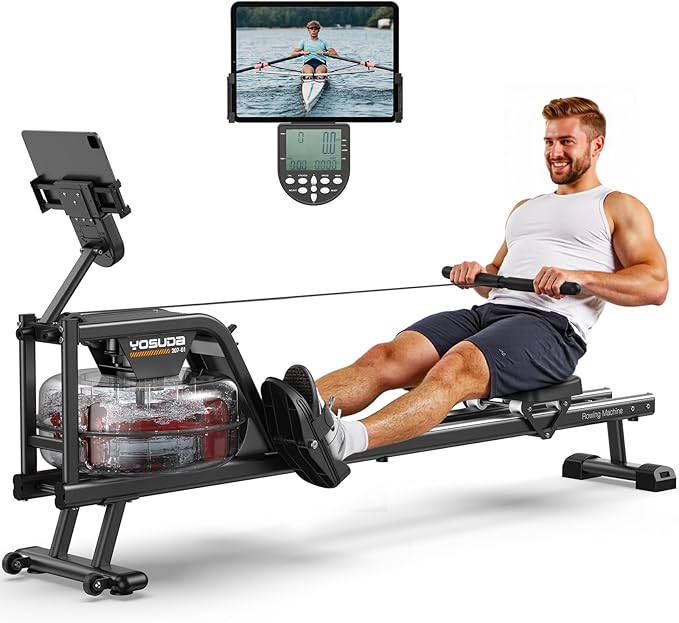 YOSUDA Magnetic/Water Rowing Machine for Home - Rower Machine Use with Bluetooth, App Supported, Rowing Machine for Taller Power Athletes, Comfortable Seat Cushion