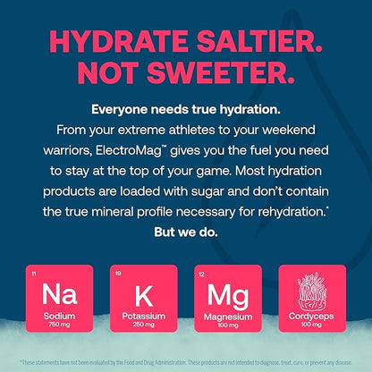 True Grace ElectroMag - 16 Stick Packs (Pack of 2) - Watermelon - Electrolyte Powder for Rapid Hydration - Sodium, Potassium, Magnesium & Cordyceps - Zero Sugar & Carbs - Non-GMO - 32 Total Servings