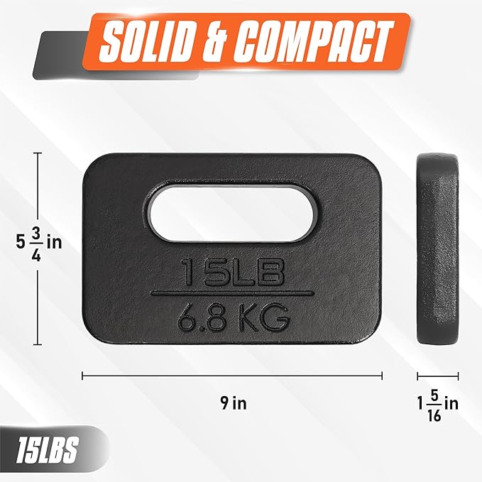 Yes4All Ruck Weight Plate, Cast Iron Rucking Plates with Wide Grip for Swings, Squat, Strength, Weighted Vest Training - Multiple Rucking Weights: 10LB to 45LB
