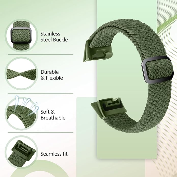 Elastic Braided Bands Compatible with Fitbit Charge 5/Fitbit Charge 6 for Women Men, Breathable Adjustable Stretchy Nylon Loop Sport Replacement Wristbands for Fitbit Charge 6 Charge 5 Straps