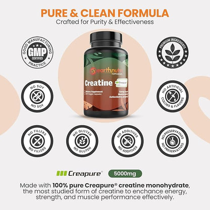 EarthNutri Creatine Monohydrate Capsules - Micronized for Better Absorption - Supports Muscle Growth, Strength & Recovery - 105 Capsules (5000mg per Serving, 7 Capsules)