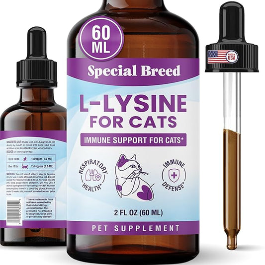 Special Breed L-Lysine for Cats & Kittens ??Immune, Respiratory & Eye Health Support ??Liquid Cat Supplement with Astragalus, Burdock, Atractylodes, Dangshen & Vitamins A, B1, B2, B6 ??2oz (60mL)