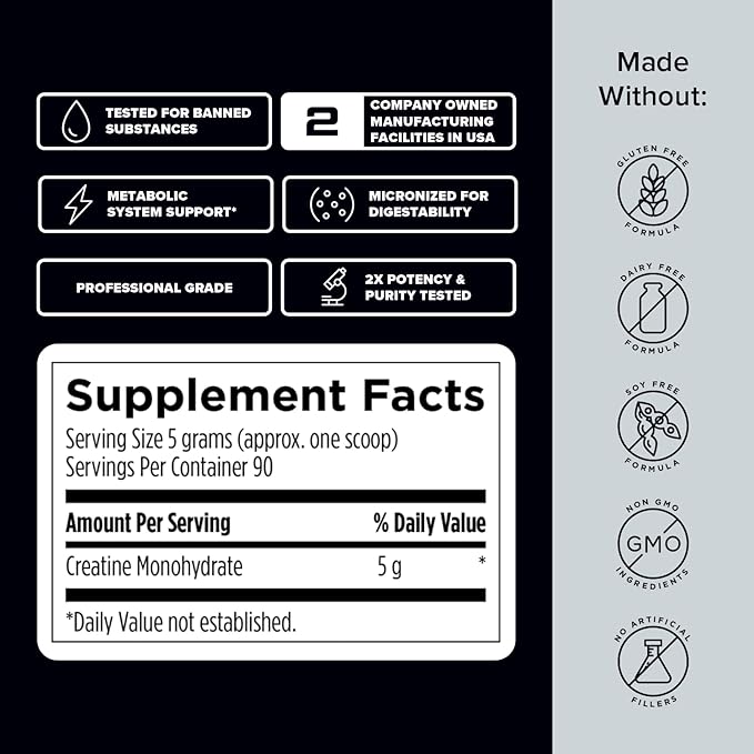 Creatine Monohydrate Powder - NSF Certified for Sport Creatine Supplement to Support Muscle