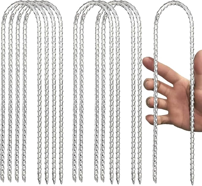 12" Trampoline Stakes Anchors high Wind u Stake for Ground Anchors Heavy Duty Trampoline Anchor Accessories (Silver-8PCS)