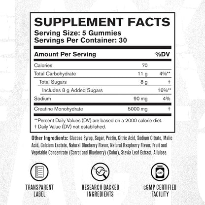 Jacked Factory Creatine Monohydrate Gummies 5g Daily Dose (1g per Gummy) - Creatine Gummy for Men and Women, Vegan-Friendly, Travel-Friendly, Third-Party Tested - 150 Gummies, Blue Raspberry