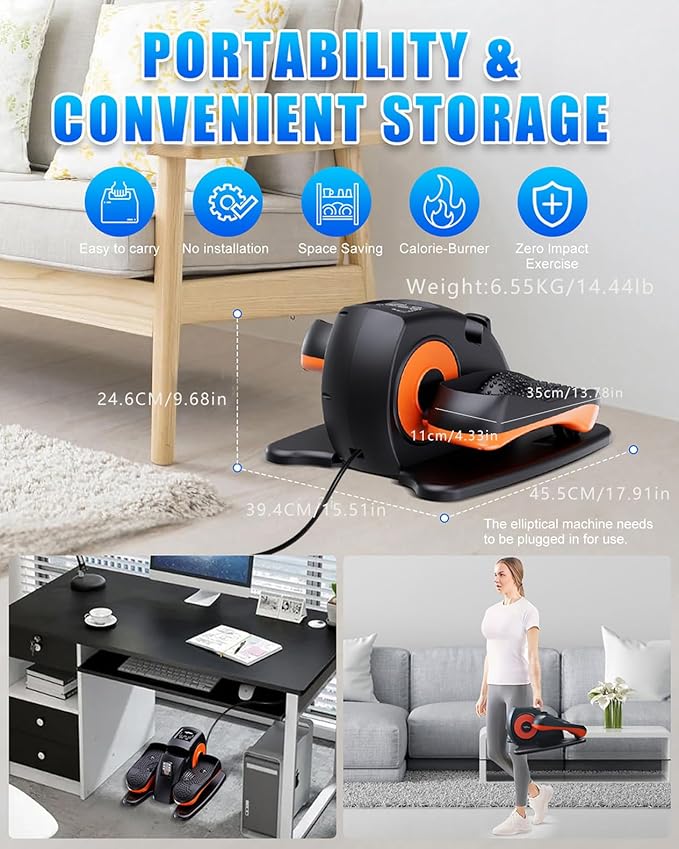 Under Desk Elliptical Machine, Electric Ellipse Leg Exerciser as Seen on Tv for Seniors with 12 Adjustable, Portable Quiet Elliptical Machine, Seated Pedal Exerciser with Remote Control