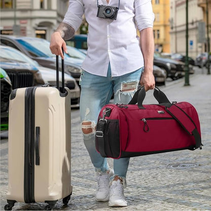 TOPDesign Gym Bag for Women & Men, Unisex Duffel Bag with Shoe Compartment & Wet Pocket for Travel Sports Gym (L Red)