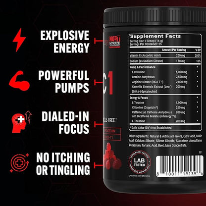 PEScience Prolific-1 Pre Workout Powder for Men & Women with L-Citrulline, Nitric Oxide Booster, Energy Powder & Nootropic for Focus ??Preworkout Without Beta Alanine ??25 Scoops, Red Razz Candy