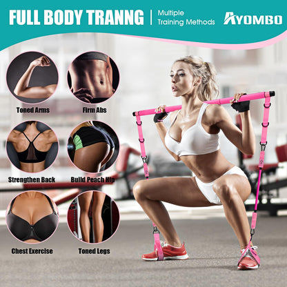 Ayombo Pilates Bar Kit with Resistance Bands, Adjustable Pilates Equipment for Legs, Hip, Waist