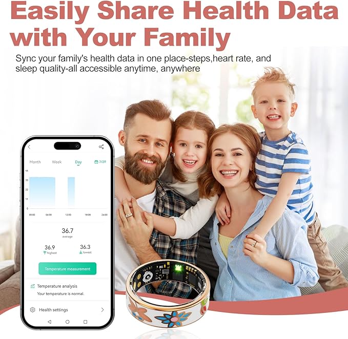 Advanced Smart Health Ring for Men & Women - IP68 Waterproof Health Tracker Ring with Heart Rate, Step Counting, Sleep Monitoring, No Subscription Fee for iPhone/Android, Enamel Rose Gold 8#