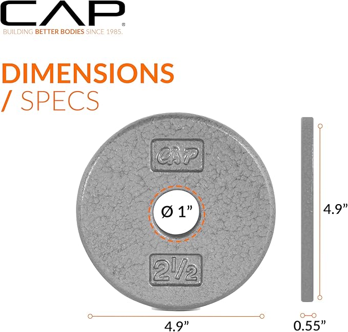 CAP Barbell Standard 1-Inch Cast Iron Weight Plates - Singles & Sets | 1.25-50 lbs | Multiple Options