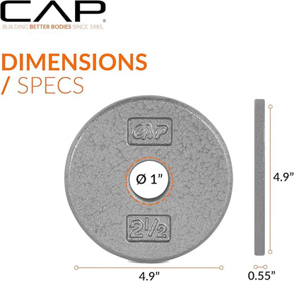 CAP Barbell Standard 1-Inch Cast Iron Weight Plates - Singles & Sets | 1.25-50 lbs | Multiple Options
