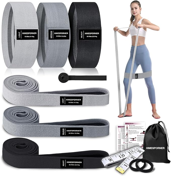 9 PCS Fabric Resistance Bands Set for Working Out, Non-Slip Exercise Booty Bands for Women & Men Leg and Glutes with Hair Ties and Tape Measure - for Home Gym Workout, Yoga, Pilates