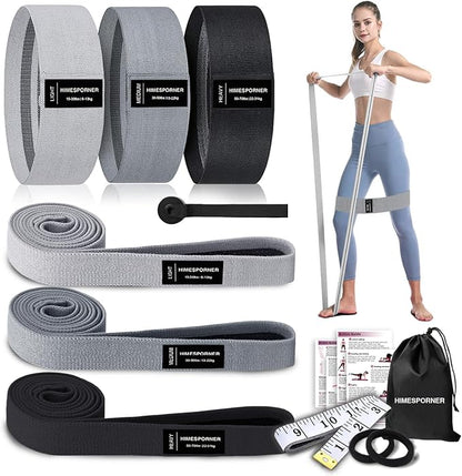 9 PCS Fabric Resistance Bands Set for Working Out, Non-Slip Exercise Booty Bands for Women & Men Leg and Glutes with Hair Ties and Tape Measure - for Home Gym Workout, Yoga, Pilates