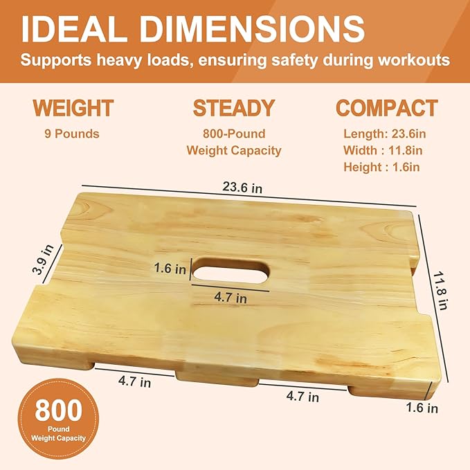 Wood Fitness Board, Wooden Exercise Board with Non-slip Design, Resistance Band Platform, for Band Workout, Stretching, Balance & Flexibility Exercise for Home Gym