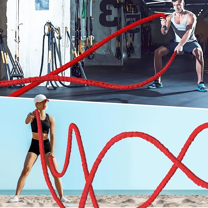 Battle Rope 1/1.26/1.5/2 Inch Diameter,Pink 30FT/40FT/50FT Exercise Workout Ropes for Home Gym Heavy Weighted Training Rope for Working Out