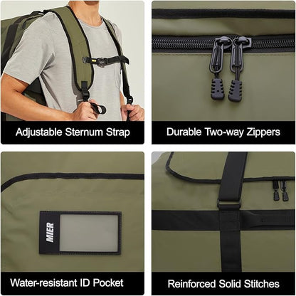 MIER Water Resistant Backpack Duffle Heavy Duty Convertible Duffle Bag with Backpack Straps for Gym, Sports, Travel