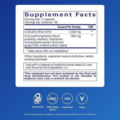 Pure Encapsulations Nitric Oxide Ultra (Capsules) - Supplement Supports Nitric Oxide Production, Healthy Blood Flow & Vascular Health - with L-Citrulline & CranLoad Cranberry Extract - 120 Capsules