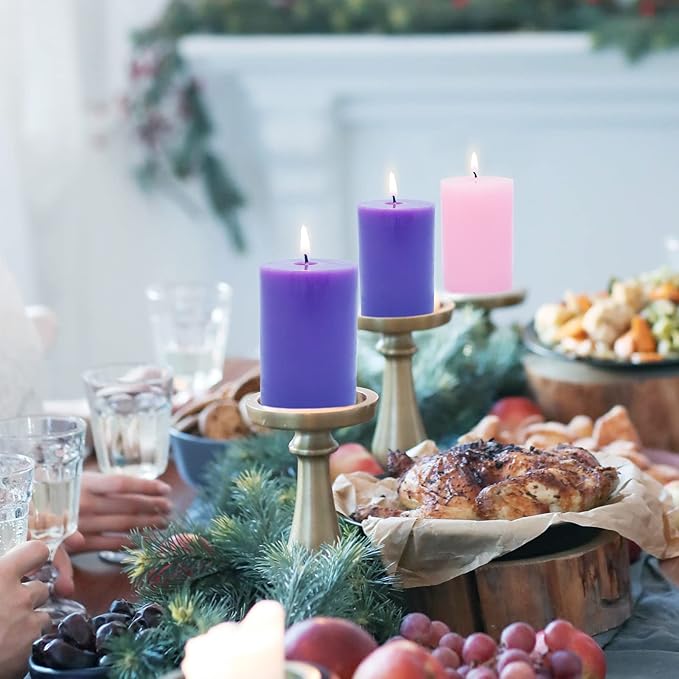 2x3 Inch Advent Pillar Candles Set of 4 Unscented Dripless Purple Pink Candles for Christmas Weddings Home Holidays Relaxation Spa Church