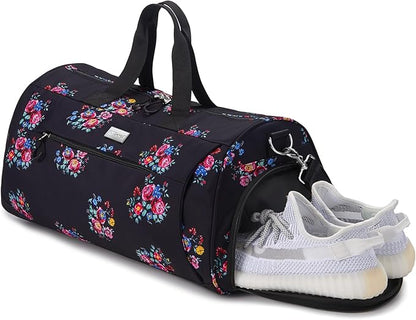 TOPDesign Gym Bag for Women, Duffel Bag with Shoe Compartment & Wet Pocket for Travel Sports (M Flower)