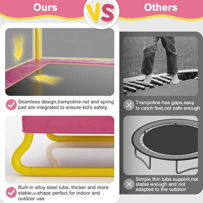 6.5FT Rectangle Trampoline for Kids, 78”ASTM Approved Recreational Trampolines with Swing, Small Toddler Trampoline with Safety Enclosure Net, Outdoor and Backyard, Gifts for Children & Boys & Girls