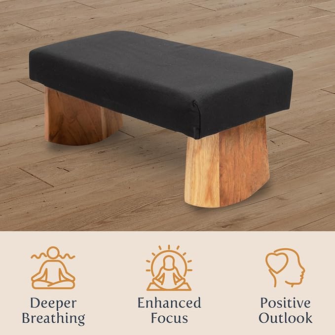 Meditation Bench (Zen Black), Seiza, Sustainable Acacia Wood with Curved Bottom Edges for The Perfect Posture, Meditation Stool, Prayer Bench, Meditation Chair, Yoga Stool