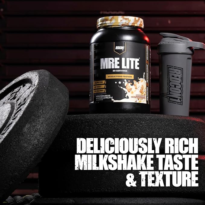 REDCON1 MRE Lite Whole Food Protein Powder, Strawberry Shortcake - Low Carb & Whey Free Meal Replacement with Animal Protein Blends - Easy to Digest Supplement Made with MCT Oils (30 Servings)