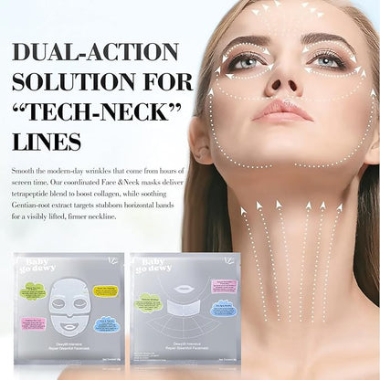 Bio-Collagen?‘Peptide Face Mask Sheets ??Gleam Foil Intensive Overnight Hydrate Face???¯Neck Masks for Moisturizing, Firming & Lifting Care ??8 Count(4 Face Masks + 4 Neck Masks)